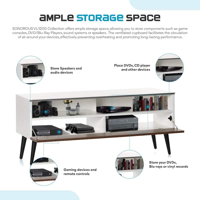 SONOROUS VL1200 Retro Wood TV Stand Support 65" with Solid Wood Legs